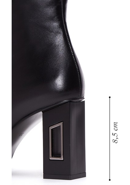 Kadın Siyah Deri Fermuarlı Klasik Topuklu Klasik Bot fiyatları