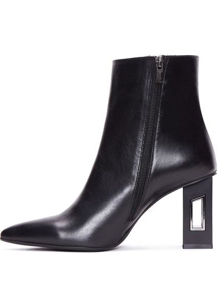 Kadın Siyah Deri Fermuarlı Klasik Topuklu Klasik Bot modelleri
