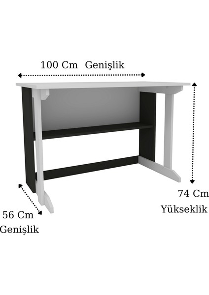 Zuesse Dizayn Vennüs 100X55 cm Kütüphaneli Geniş Çalışma Masası Laptop Bilgisayar Masası Ofis Ders Masası Beyaz - Antrasit