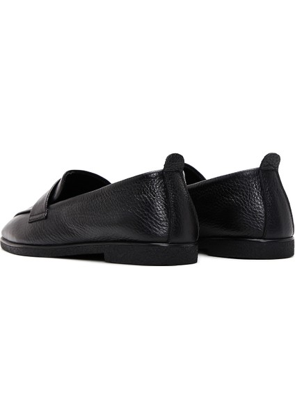 Kadın Siyah Deri Maskülen Loafer