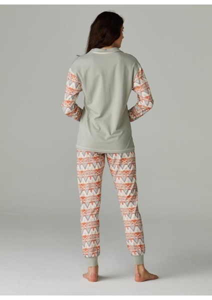 Uzun Kol Gömlek Yaka Kadın Pijama Takımı