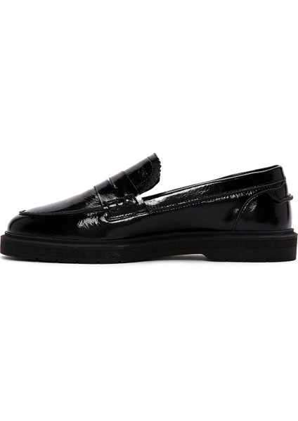 Kadın Siyah Rugan Deri Maskülen Loafer modelleri