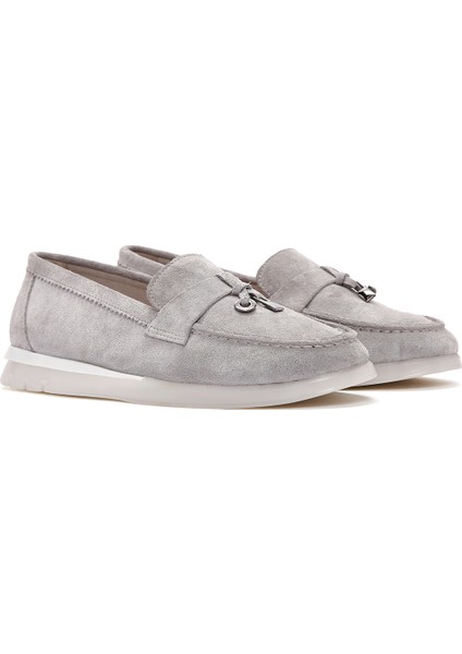 Kadın Gri Süet Deri Comfort Loafer modelleri