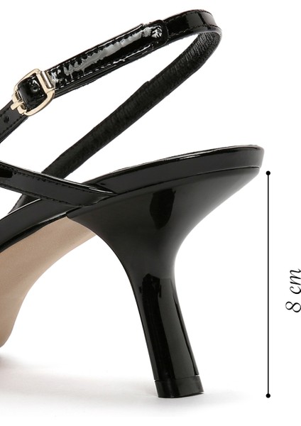 Kadın Siyah Arkası Açık Ince Topuklu Rugan Deri Stiletto fiyatları