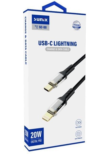 20W Usb-C Lightning Şarj ve Data Kablosu Siyah Sc-88