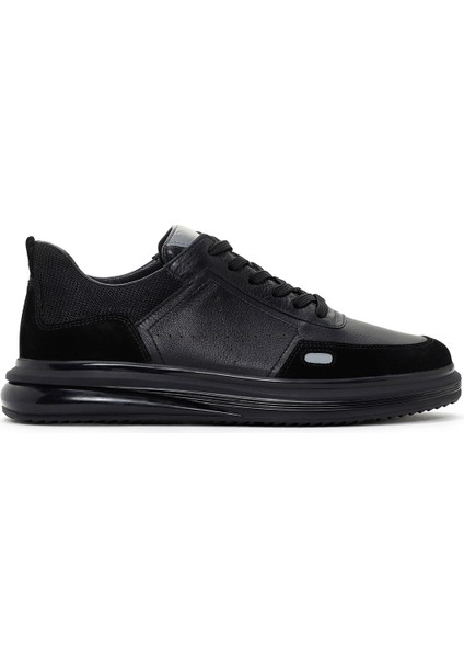 Erkek Siyah Bağcıklı Deri Sneaker