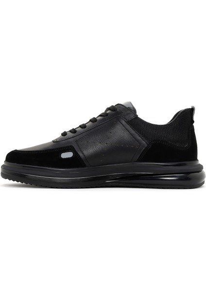 Erkek Siyah Bağcıklı Deri Sneaker