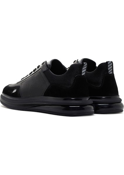 Erkek Siyah Bağcıklı Deri Sneaker