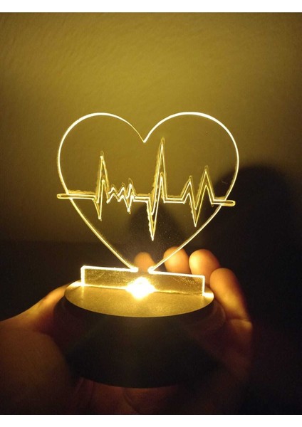 Tekno Trust Kalp Pleksi Işıklı Ahşap Taban 3D Hediye Sevgiliye