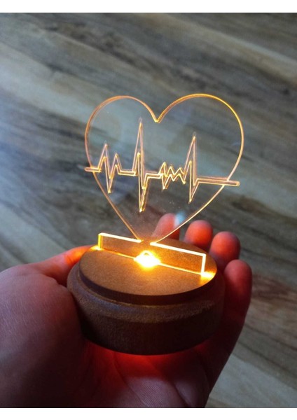 Tekno Trust Kalp Pleksi Işıklı Ahşap Taban 3D Hediye Sevgiliye modelleri