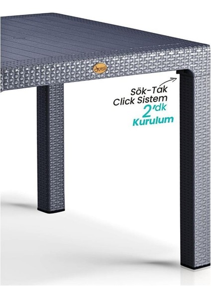 Camsız Antrasit 90X90 cm Rattan Bahçe Balkon Masası fiyatları