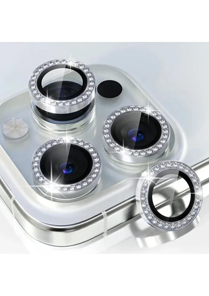 iPhone 15 Pro Uyumlu Kamera Koruyucu Taşlı Cam Lens Mercek Koruyucu