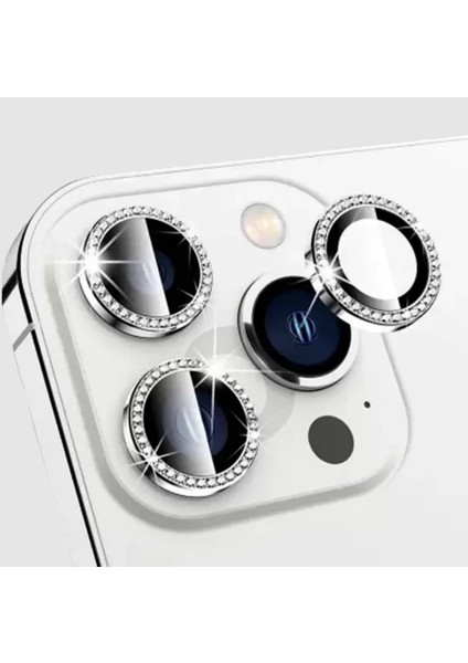 iPhone 15 Pro Uyumlu Kamera Koruyucu Taşlı Cam Lens Mercek Koruyucu