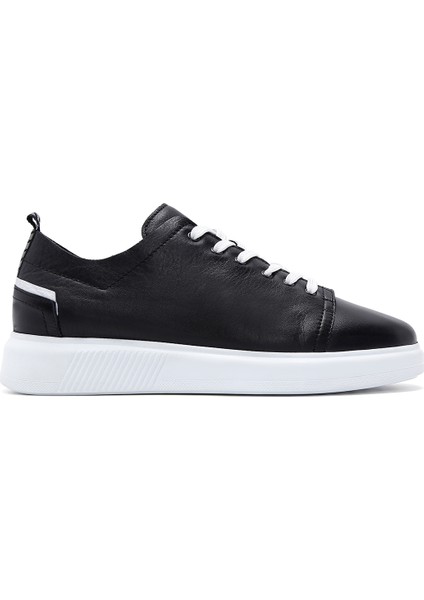 Erkek Siyah Bağcıklı Deri Sneaker
