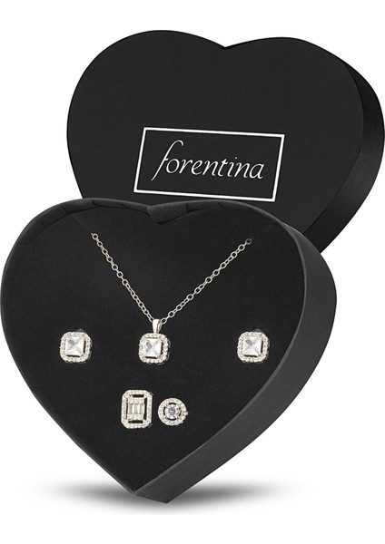 Gümüş Kaplama Baget Taşlı Kolye Küpe Yüzük - Kar Küresi Hediye Set PS3219 modelleri