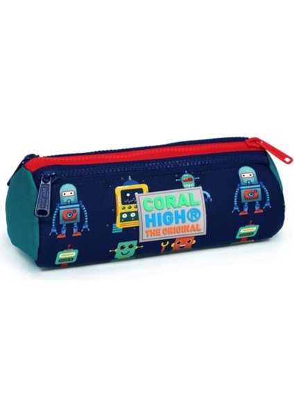 Kids Lacivert Robotler Üç Bölmeli Kalem Çantası - Erkek