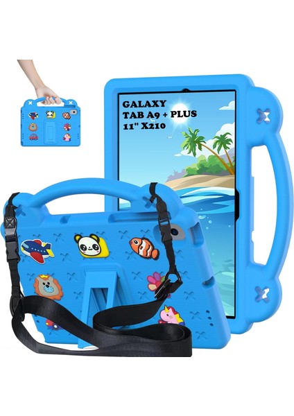 MTK Moveteck Samsung Galaxy Tab A9 Plus 11 Inç SM-X210 Çocuklar Için Tablet Kılıf Askılı Standlı Nemo Karikatürlü Kids Okul Kılıfı