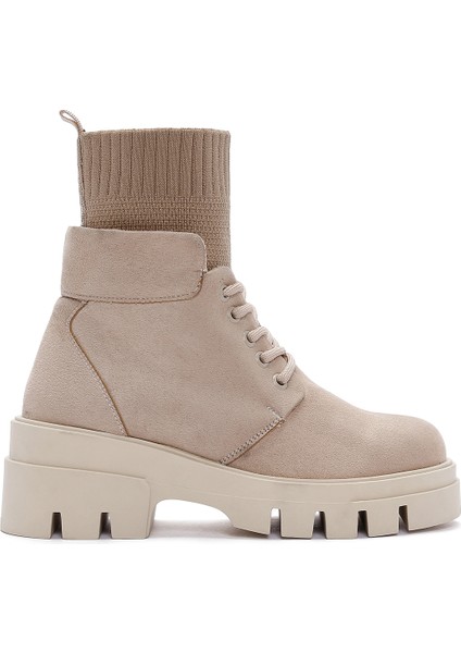 Kadın Bej Kalın Tabanlı Süet Postal Bot