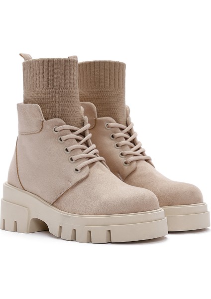 Kadın Bej Kalın Tabanlı Süet Postal Bot modelleri