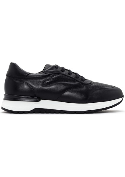 Erkek Siyah Kalın Tabanlı Deri Sneaker