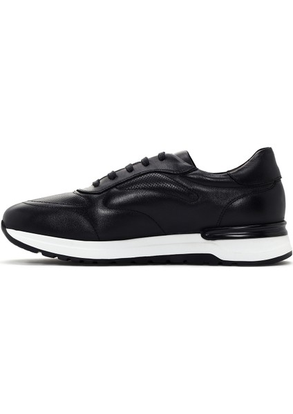 Erkek Siyah Kalın Tabanlı Deri Sneaker