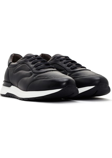 Erkek Siyah Kalın Tabanlı Deri Sneaker