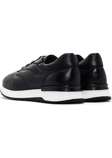 Erkek Siyah Kalın Tabanlı Deri Sneaker