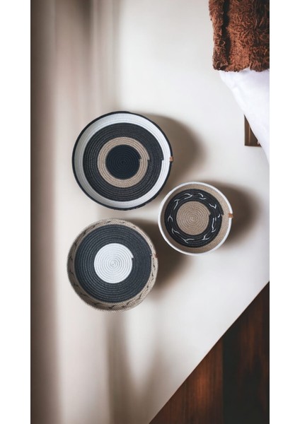 3 Lü Dekoratif Bohem Hasır Tabak Duvar Tabağı Moda Salon Duvar Dekor Handmade