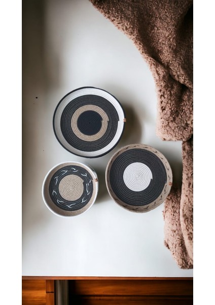 3 Lü Dekoratif Bohem Hasır Tabak Duvar Tabağı Moda Salon Duvar Dekor Handmade