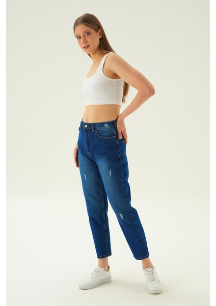 0803 Paça Yırtık Detay Jean Pantolon Koyu Mavi fiyatları