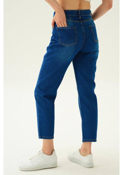0803 Paça Yırtık Detay Jean Pantolon Koyu Mavi modelleri