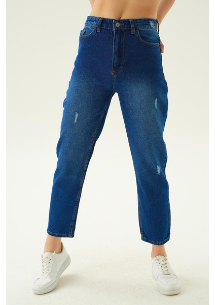 0803 Paça Yırtık Detay Jean Pantolon Koyu Mavi indirimleri