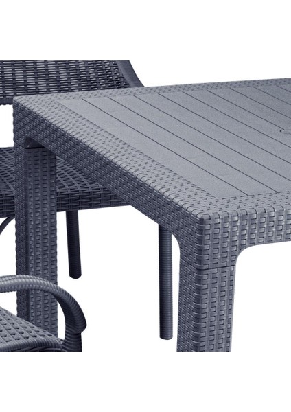 Nar Sokağı Camsız Antrasit 90X150 cm Rattan Bahçe Balkon Masası