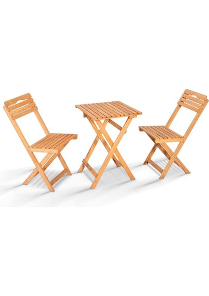 Nar Sokağı Bahçe Takımı Tiny 2+1 Ahşap Bahçe Balkon Bistro Set