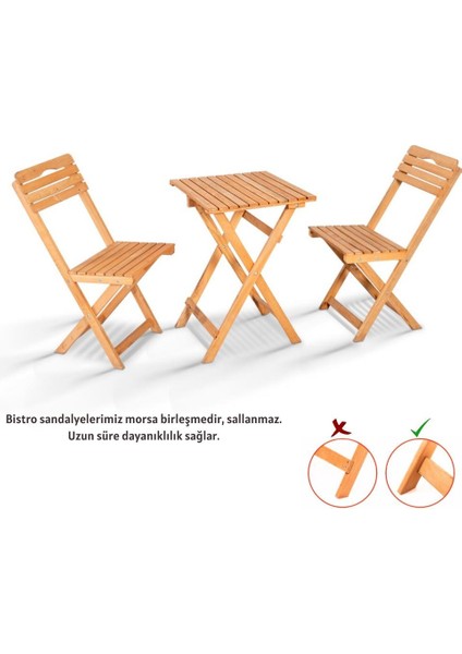 Nar Sokağı Bahçe Takımı Tiny 2+1 Ahşap Bahçe Balkon Bistro Set