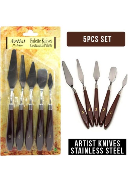 5 Li Metal Spatula Seti Spatul Akrilik Yağlı Boya Hobi Çalışmalar