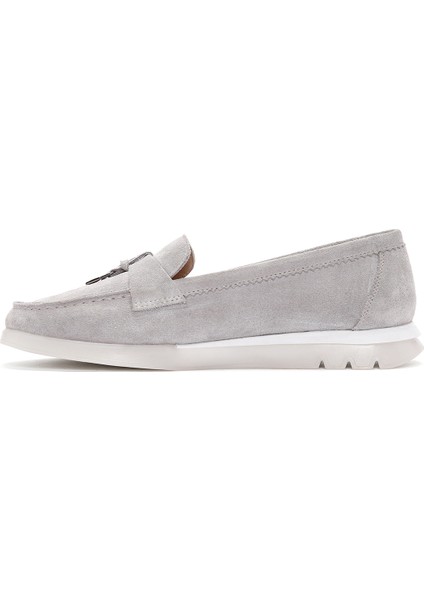 Kadın Gri Süet Deri Comfort Loafer modelleri