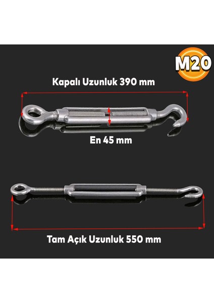 Çelik Kanca M20 Yük Halat Gerdirme Galvenizli Paslanmaz Yük Gergi Demiri Çektirme