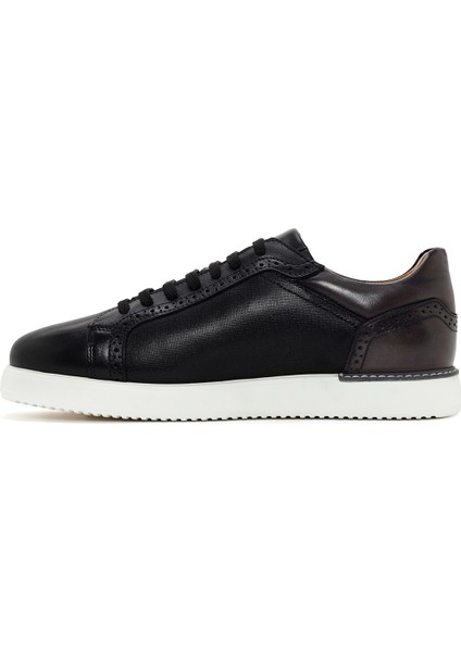 Erkek Siyah Bağcıklı Deri Sneaker