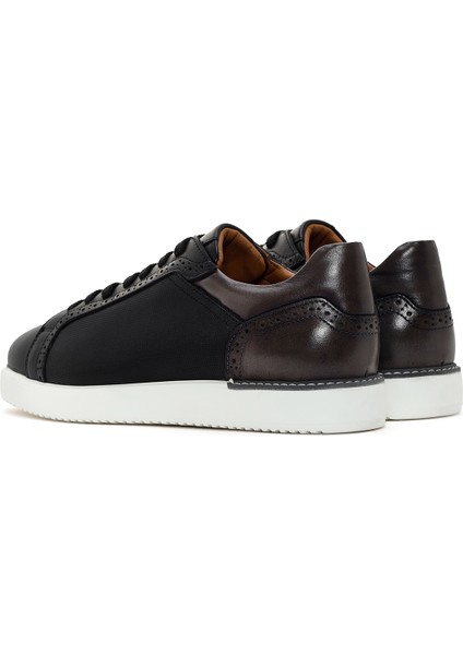 Erkek Siyah Bağcıklı Deri Sneaker