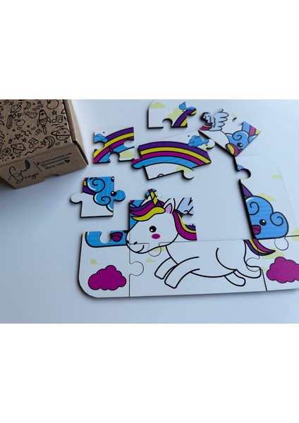 Ceo Design 10 Parçalı Ahşap Unicorn Puzzle 2+ Yaş Bebek ve Çocuklar Için