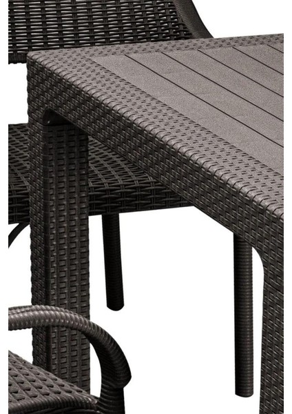 Nar Sokağı Camlı Kahve 90X150 cm Rattan Bahçe Balkon Masası