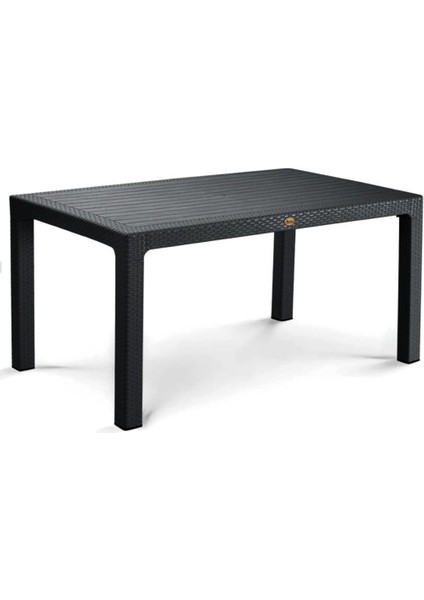 Camsız Siyah 90X150 cm Rattan Bahçe Balkon Masası