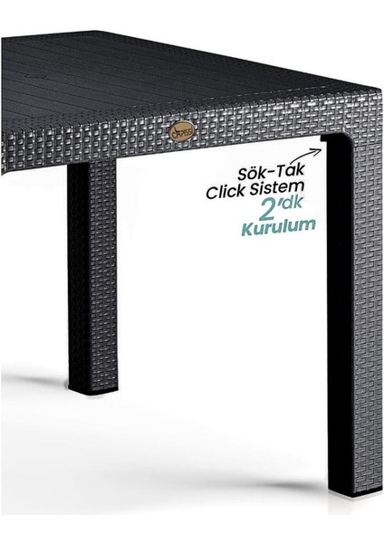 Camsız Siyah 90X150 cm Rattan Bahçe Balkon Masası fiyatları