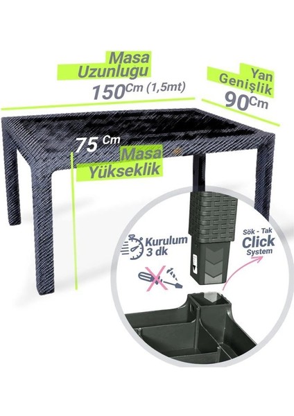 Camsız Siyah 90X150 cm Rattan Bahçe Balkon Masası modelleri