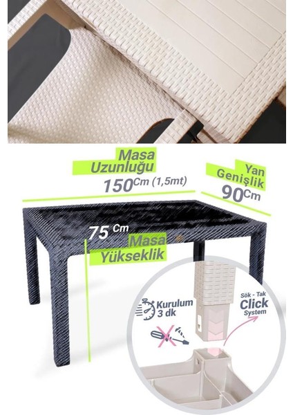 Camlı Kapiçino 90X150 cm Rattan Bahçe Balkon Masası
