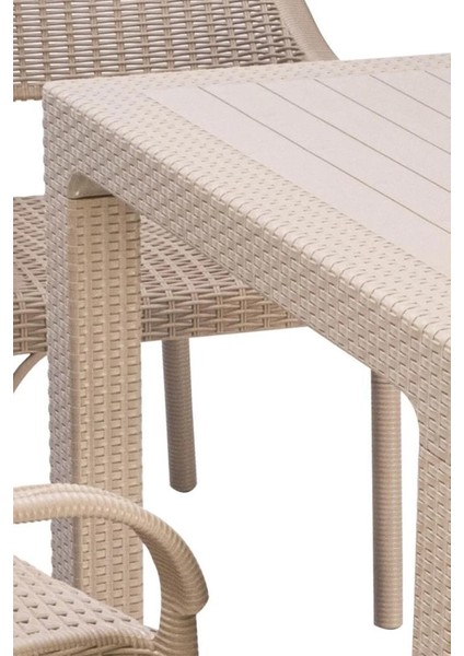 Camlı Kapiçino 90X150 cm Rattan Bahçe Balkon Masası