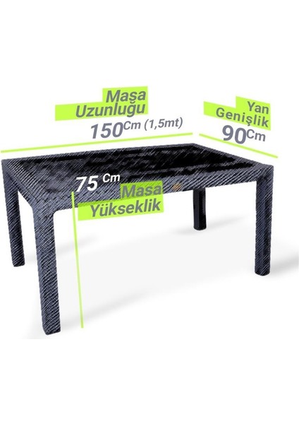 Camlı Kapiçino 90X150 cm Rattan Bahçe Balkon Masası