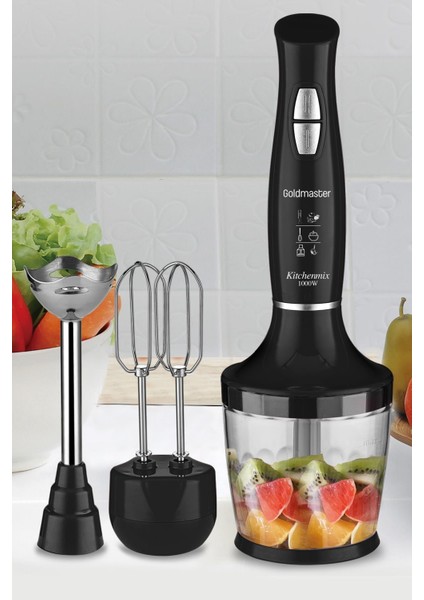 Kitchenmix 1000W Güçlü Motor Turbo Hız Ayarlı 3 In 1 Blender Set Siyah