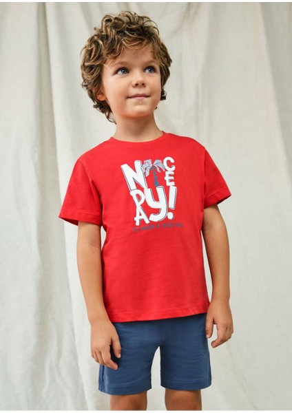 Erkek Çocuk 3 Parça Baskılı T-Shirt - Şort Takım Kırmızı-Beyaz fiyatları